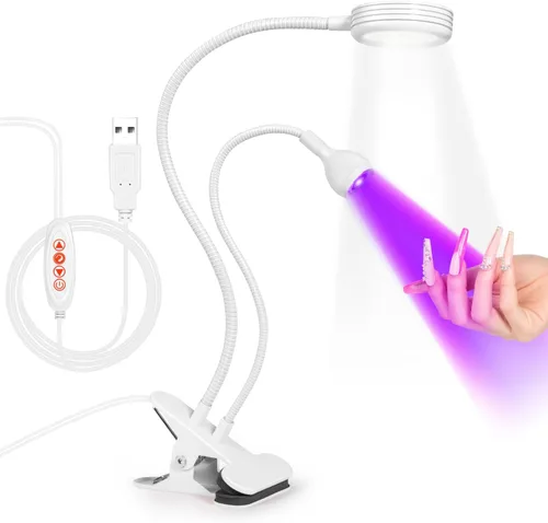 Vista 15 de AORAEM Lámpara de uñas LED UV, luz de curación flash de doble cabeza, rosa Luz de curado para uñas de gel con cuello de cisne portátil