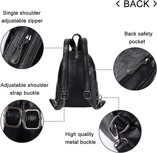 Vista 7 de Bolso tipo mochila pequeña de piel PU convertible para mujer, bolsa de hombro para damas