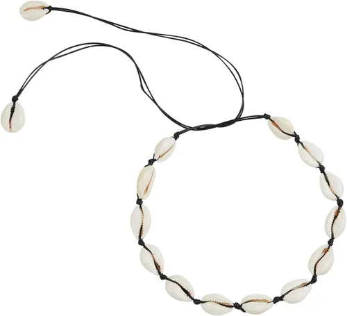 Vista 4 de SUNSCSC - Gargantilla hecha a mano para playa de verano, con conchas de terciopelo blanco, collar de concha ajustable