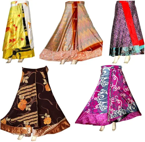 Vista 2 de rajwada-fashion Wholesale - Falda larga para mujer, 5 piezas, 2 capas, estilo indio