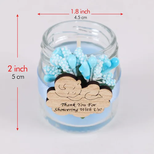 Vista 5 de HTF - Paquete de 5 velas en tarro de cristal, hechas a mano, recuerdos de fiesta de baby shower para niños, velas de vidrio para decoración de baby