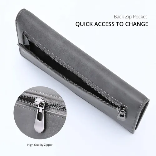 Vista 4 de Alldaily Billetera de cuero ultrafina para mujer con bloqueo RFID tarjetero de crédito plegable larga gris