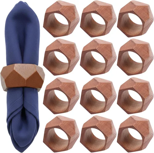 Vista 12 de Juego de servilletas de madera de 12 piezas, hecho a mano, con hebillas para mesas de comedor, servilleteros rústicos de granja para bodas, Navidad