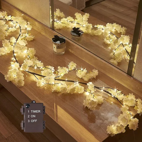 Vista 12 de Hairui Guirnalda de abedul iluminada, funciona con pilas, con 8 funciones, 48 luces blancas cálidas y multicolor, de 6 pies, guirnalda preiluminada