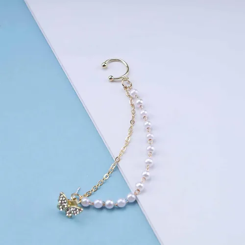 Vista 5 de Erimberate Aretes bohemios de cadena de mariposa pavimentada de cristal, cadena de cartílago de mariposa de cristal, aretes de cadena de perlas