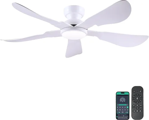 Vista 17 de Kviflon Ventiladores de techo de 46 pulgadas modernos con luces, ventilador de techo de montaje empotrado con control remoto/APP, 3 aspas curvas