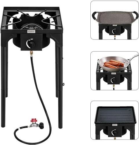Vista 3 de ROVSUN Quemador de propano portátil de 100,000 BTU, estufa de gas individual con altura ajustable y regulador para cocinar en campamento al aire