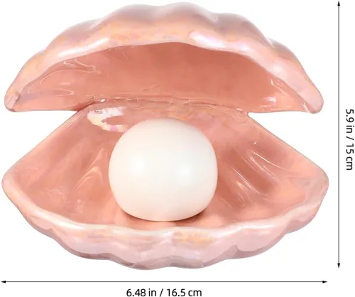 Vista 5 de DECHOUS Shell Pearl Night Light: LED cerámica rosa perla Shell luz escritorio mesita de noche lámpara de concha para dormitorio habitación de niños