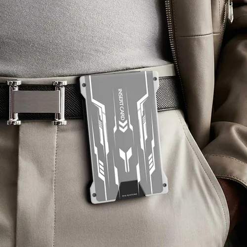 Vista 5 de Cartera para hombre con clip para dinero, cartera metálica con ventana, billetera RFID para hombre, delgada y minimalista, cartera para hombre