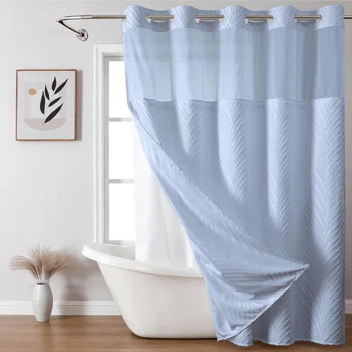 Vista 16 de eachope stall no Hook - Cortina de ducha mechonada con juego de forro a presión, forro interior de tela impermeable blanca, cortina de ducha