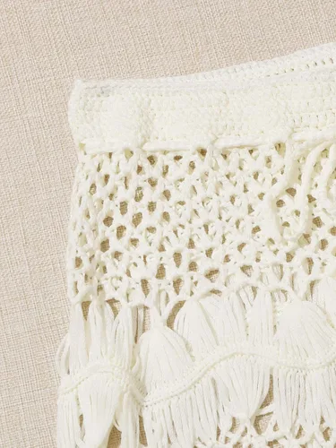 Vista 3 de MakeMeChic Traje de baño de punto con cordón de ganchillo para mujer, mini falda de playa