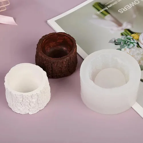 Vista 3 de Molde de silicona para tocón de árbol, maceta suculenta de hormigón, resina epoxi, molde de cemento de arcilla, soporte para velas, caja