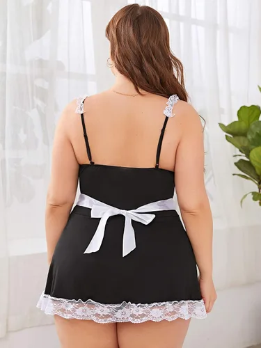 Vista 2 de Floerns Vestido de lencería de malla transparente con cuello en V para mujer de talla grande