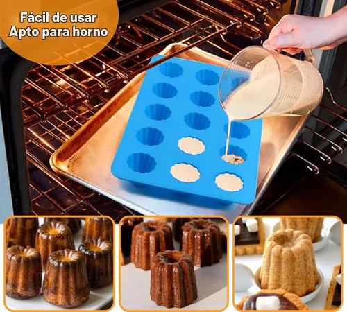 Vista 5 de Sidosir Molde de silicona para canele pequeño, 15 cavidades, mini molde antiadherente de silicona para hornear panecillos, moldes antiadherentes