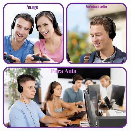 Vista 7 de Yunsailing Paquete de 10 auriculares con cable sobre la oreja a granel para estudiantes de aula escolar, diadema ajustable con conector de 0.138 in