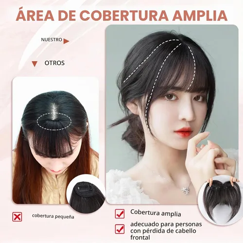 Vista 5 de Flequillo con clip 100% cabello humano real para mujeres y niñas, flequillo francés falso