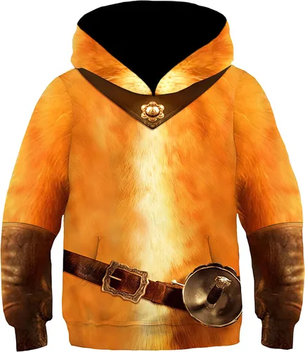 Vista 3 de ANHUL - Sudadera con capucha para niños, disfraz de gato con botas para cosplay (as1, edad, 8_ años, amarillo), Amarillo