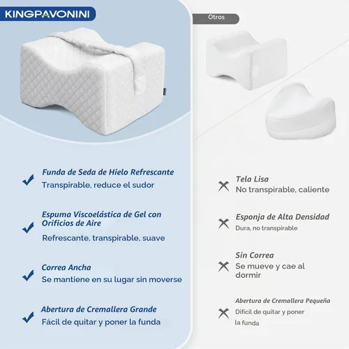 Vista 5 de KingPavonini Almohada de rodilla refrescante para dormir de lado, almohadas de piernas de espuma viscoelástica de gel para dormir de lado con funda