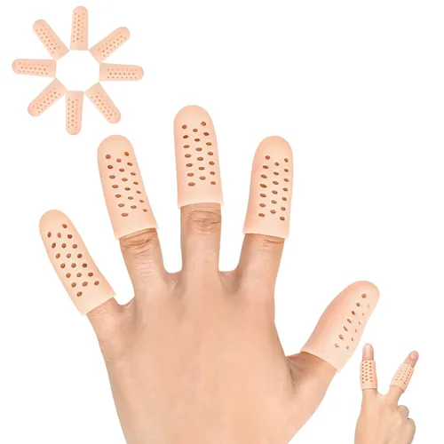 Vista 9 de Pnrskter Cunas de gel para dedos, soporte protector de dedos (14 piezas, transpirables) Mangas para dedos ideales para dedos en gatillo, eczema