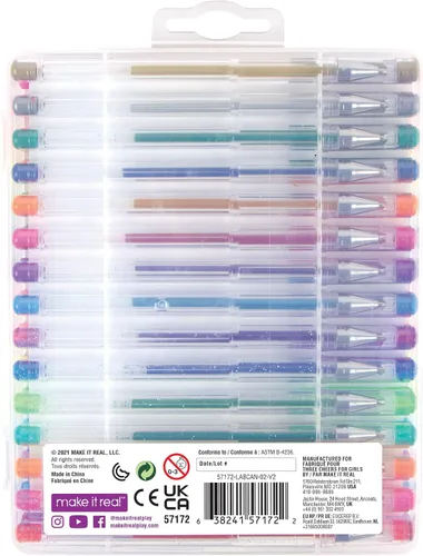 Vista 2 de Three Cheers for Girls by Make It Real - Juego de 30 bolígrafos de gel de colores con metal, pastel, neón, arcoíris y purpurina, bonitos bolígrafos
