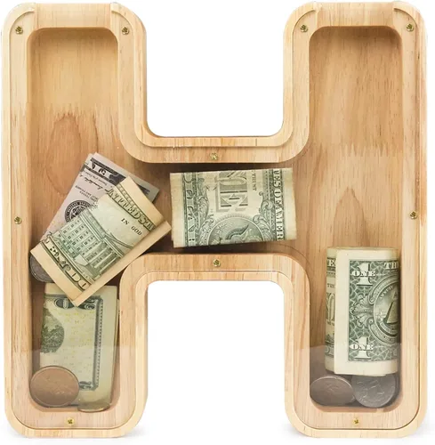 Vista 10 de WOOD CITY Alcancía con letras para adultos, niños y niñas, de madera de 9 pulgadas, caja de dinero personalizada grande de 9 pulgadas, nombre
