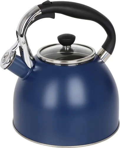 Vista 9 de Hervidor de té silbante: hervidor de acero inoxidable de 2.5 cuartos con fondo de cápsula y tapa de vidrio resistente al calor (rojo) Tetera roja