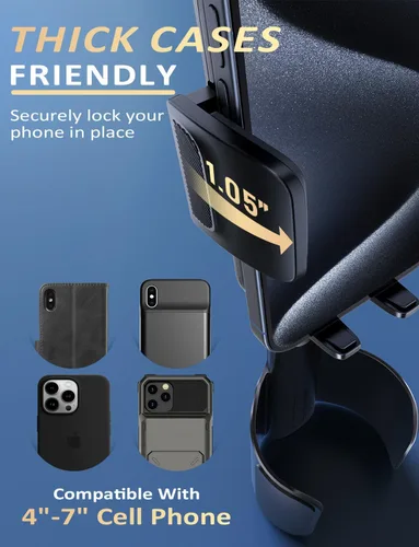 Vista 5 de Tryone Soporte para teléfono de copa para automóvil: soporte de aluminio ajustable para teléfono celular con barra ajustable para automóvil Camión