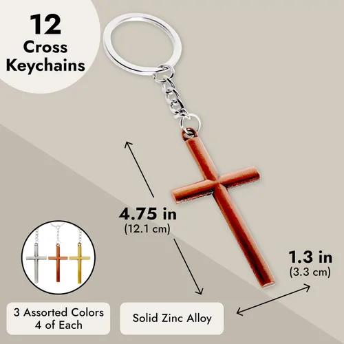 Vista 5 de Juvale Paquete de 12 llaveros de cruz, llaveros religiosos de Jesús a granel para regalos cristianos, recuerdos de fiesta, llaves de automóvil