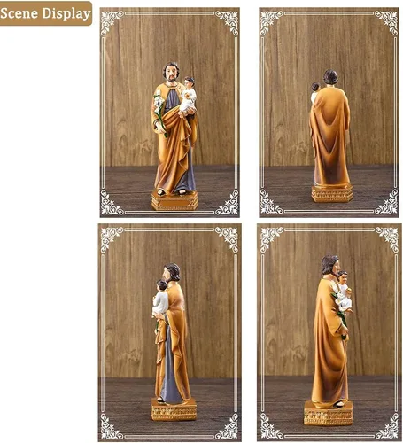 Vista 6 de QIANLING Estatua religiosa de resina de San José con niño, figuras católicas de San José de 8 pulgadas, regalos religiosos pintados a mano