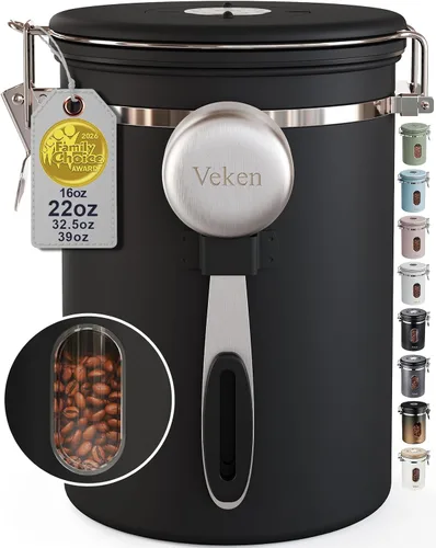 Vista 28 de Veken Recipiente de café con ventana, recipiente hermético de almacenamiento de alimentos de cocina de acero inoxidable con tapas, rastreador