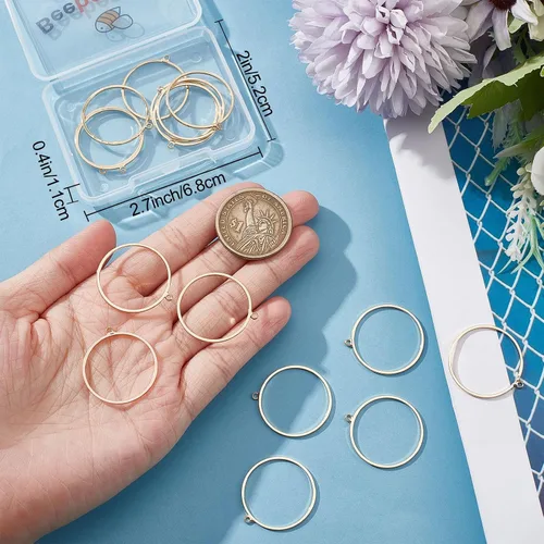 Vista 3 de Beebeecraft 1 Box 20Pcs Round Open Back Bezel Pendant 18K Gold Plated Brass Circle Hollow Mold Charms with Loop for DIY Pressed Flower Resin Crafts