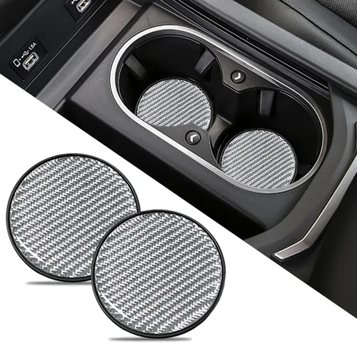 Vista 9 de 2 PCS Posavasos para Portavasos de Automóvil, Posavasos Integrados Antideslizantes de Fibra de Carbono, Inserto Universal de Portavasos de 2.75