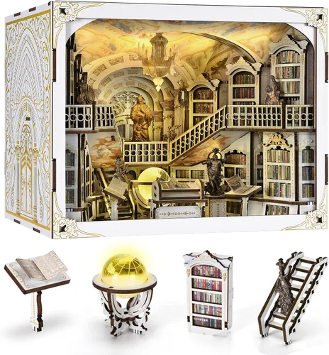 Vista 25 de CCCDF Kit de rincón de libros, rompecabezas de madera 3D para adultos, adolescentes, kit de bricolaje en miniatura para casa de muñecas, soporte