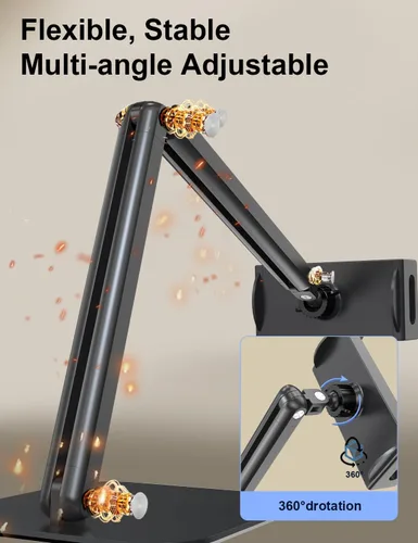 Vista 4 de Soporte de tablet para escritorio, soporte ajustable para iPad, rotación de 360°, soporte de brazo de aluminio resistente para iPad Pro/Air/Mini
