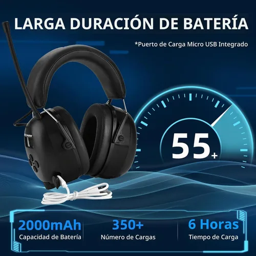 Vista 4 de ZOHAN AM/FM Radio Headphone with Digital Display,Ear Protection Noise Reduction Earmuffs,Comfortable Hearing Protector Negro
