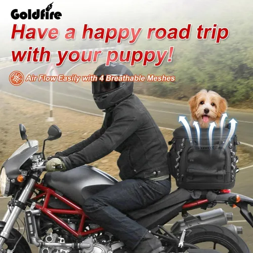 Vista 2 de Goldfire Transportador de motocicleta para perros y gatos, transportador portátil de mascotas para Street Glide Road King con portaequipajes o barra