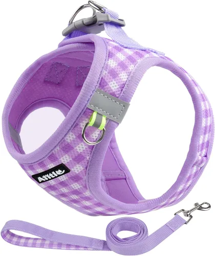 Vista 15 de AIITLE Juego de arnés y correa para perro, sin tirones, arnés de malla suave reflectante para cachorros y gatos extra pequeños, arnés de chaleco a