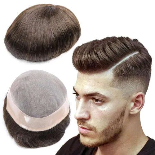 Vista 12 de Toupee - Sistema de reemplazo de cabello para hombres, cabello humano real, 5 x 7 pulgadas, base de encaje mono, extensión duradera para hombre