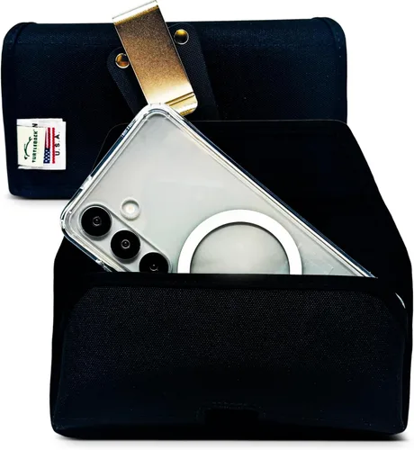 Vista 20 de Turtleback Funda diseñada para Galaxy S24 S23 S22 S21 S20 Funda de cuero negro con clip ejecutivo para cinturón, horizontal fabricada en Estados