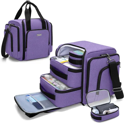 Vista 10 de BAFASO Bolso grande organizador de pastillas con 4 bolsas interiores extraíbles, bolsa de medicina con correa para el hombro (SÓLO LA BOLSA), negro