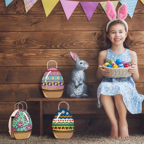 Vista 3 de Larcenciel Bolsas de regalo de Pascua con asas, 6 piezas de recuerdos de fiesta de huevos, bolsas de regalo coloridas únicas para fiestas