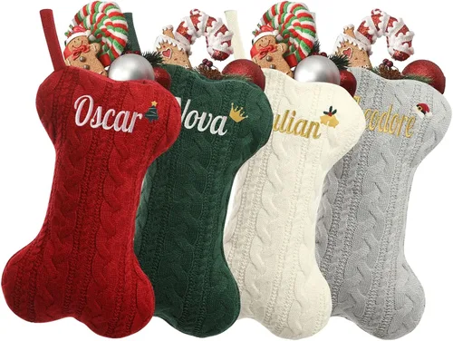 Vista 11 de 1 Pack Personalized Christmas Stockings for Kids,Custom Embroidered Name+Logo Pattern Burlap Plaid 3D Xmas Stockings 18'',Family Decoration 3d-04