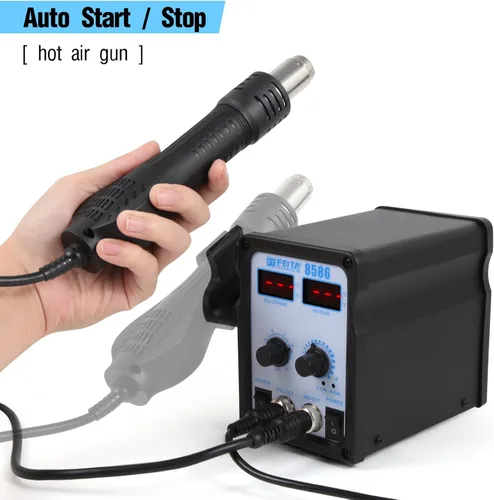 Vista 5 de FEITA 8586 SMD Estación de retrabajo de aire caliente 2 en 1 Soldador digital y pistola de aire térmico con 5 puntas de soldadura, 1 ventosa