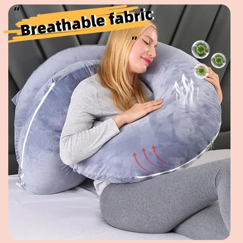 Vista 3 de Almohadas de embarazo para dormir, almohada de cuerpo completo en forma de C para mujeres embarazadas, almohada de embarazo suave con funda