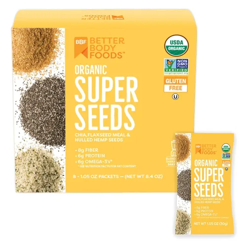 Vista 8 de BetterBody Foods Superfood Organic Super Seeds - Semillas de lino de chía y cáñamo, mezcla de semillas de chía orgánicas, semillas de lino molido