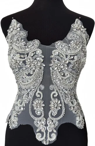 Vista 14 de Apliques de encaje hechos a mano con diamantes de imitación para coser en cuentas de vidrio, accesorios para ropa de vestir (color AB)
