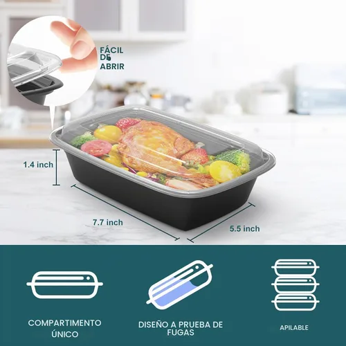 Vista 2 de Recipientes de preparación de comidas de 16 onzas, paquete de 50 Cajas herméticas de preparación de comidas, aptas para microondas y lavavajillas