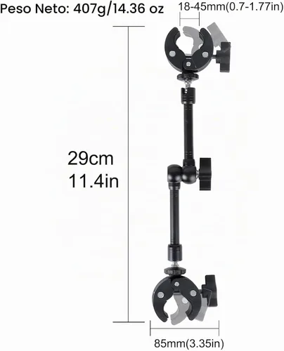 Vista 6 de PellKing Abrazadera de doble abrazadera para cámara, con brazo mágico de 360°, adaptador doble de 1/4 "-20 para paraguas, poste, escritorio