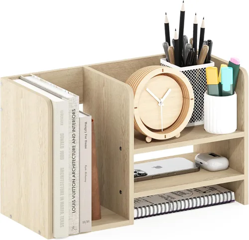 Vista 22 de Furinno Organizadores y accesorios de escritorio clásicos, elevador de monitor de 2 niveles, organización de oficina, estante superior