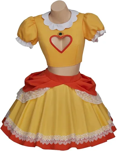 Vista 2 de Willyacos Disfraz de princesa margarita para adultos, vestido corto sexy con margaritas amarillas para cosplay, falda corta para mujeres